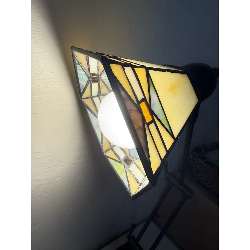 Dale Tiffany Mission Bank Table Lamp Adjustable Desk Light Stained Glass Bronze